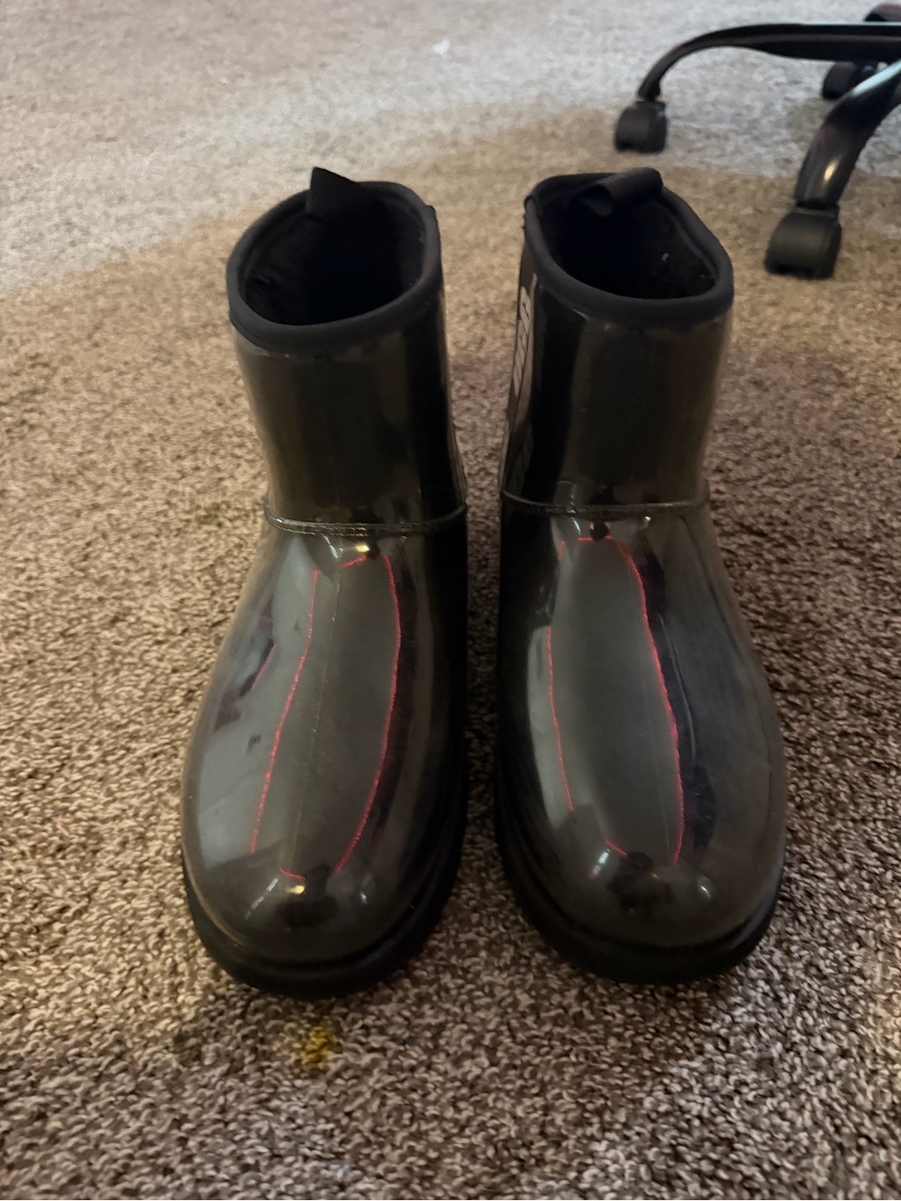 UGG Women's Black Glossy Ankle Rain Boots